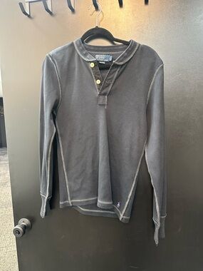 Ralph Lauren Dark Gray Long Sleeve Henley with Contrast Stitching